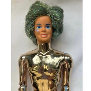 Vtg Mattel Tom Comet Shimmeron Doll Metallic Body Blue Tinsel Hair 1986
